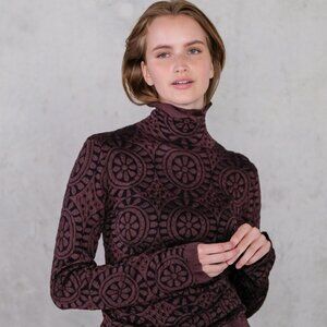 Rodebjer High Neck - Luxury Swedish Brand $285 Retail Maroon/Black Motif Design